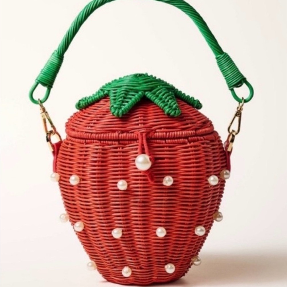 Kate Spade X Target Strawberry Wicker Bag with Green Handle